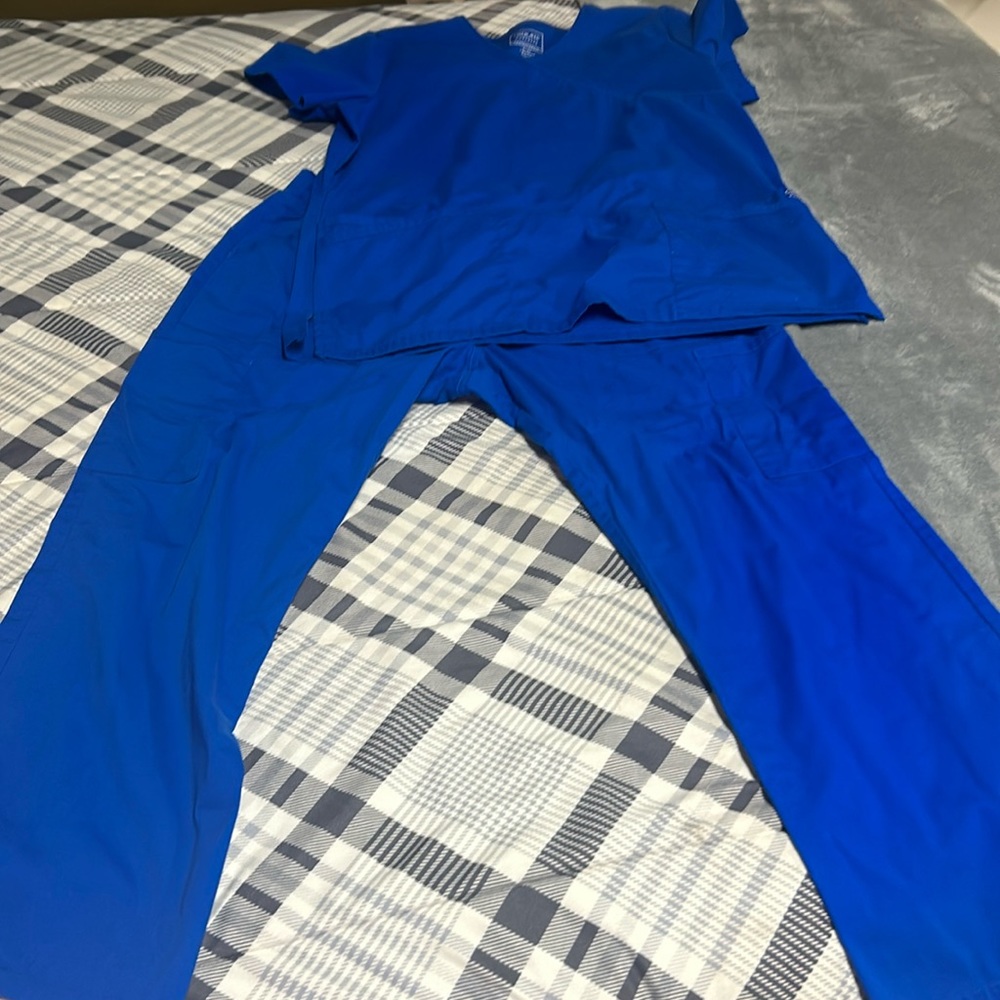 Blue Cherokee scrubs size large, worn once and washed.